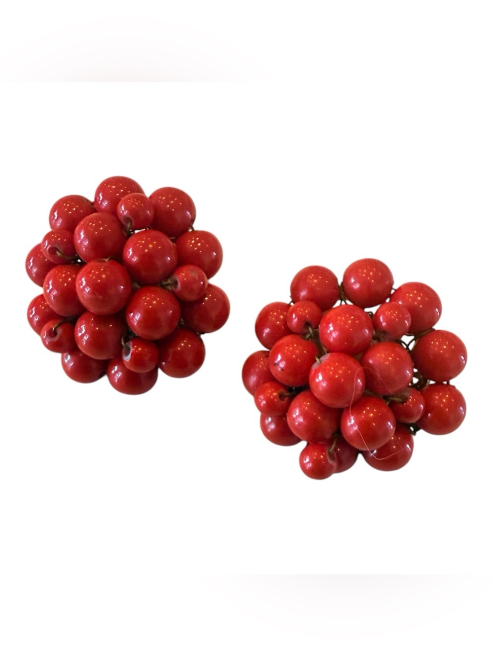 1950’s Vintage Beaded Cluster Earrings in Bright Red, Made in Japan